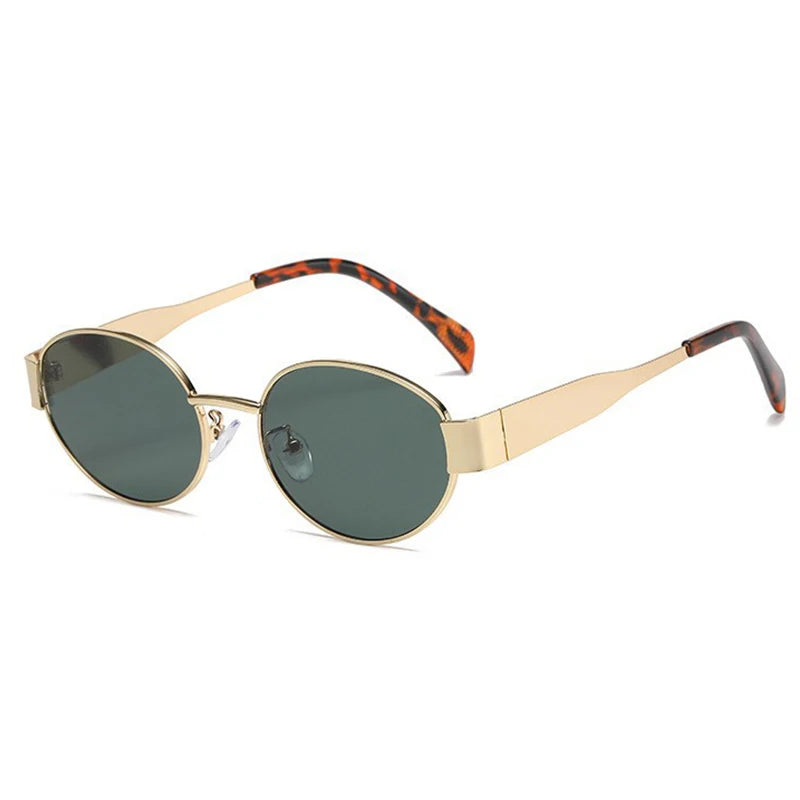 Retro gold-framed oval sunglasses for women