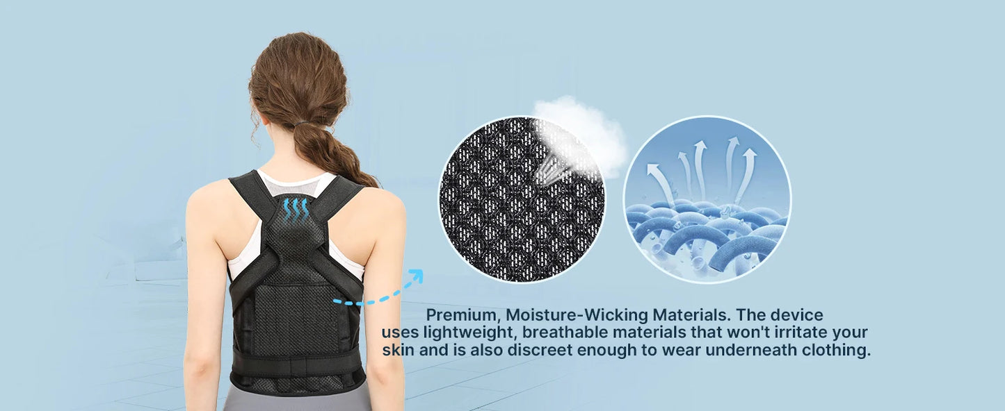 Detailed view of back posture corrector highlighting soft and breathable material texture