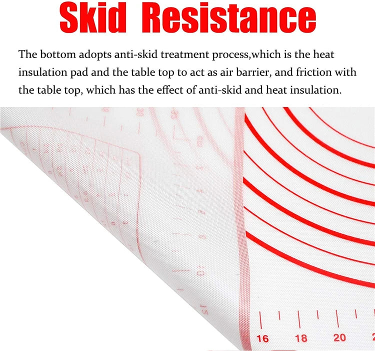 "Anti-skid silicone surface featuring red text and precise measurement markings on a clean white background."