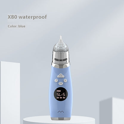 
"Blue electronic device with a digital display screen, placed on a light gray background, suitable for personal or baby care use."

