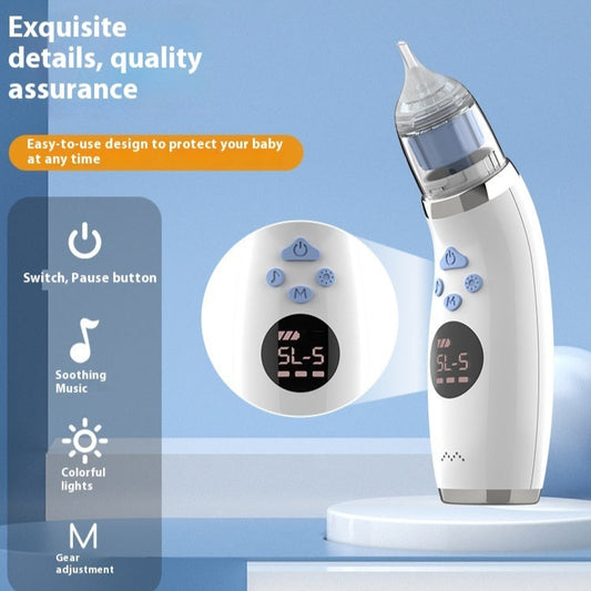 
"Baby care device with key features highlighted through icons and text, displayed on a blue background for promotional presentation."

