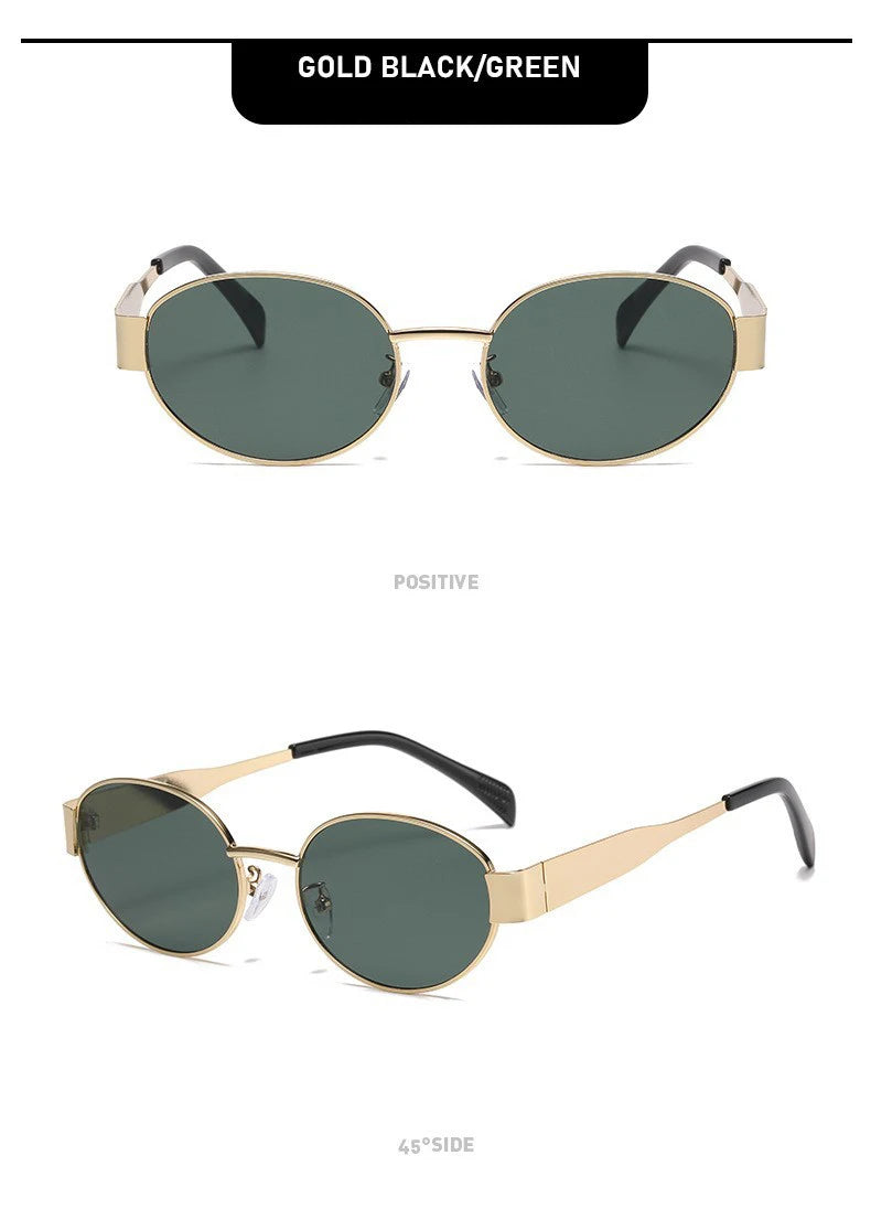 Retro-style sunglasses with gold frame and green lenses – women’s fashion, UV protection