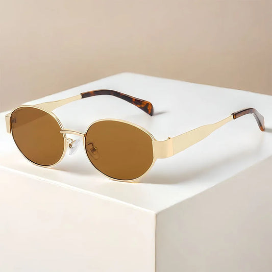 Retro oval sunglasses in brown – UV protection